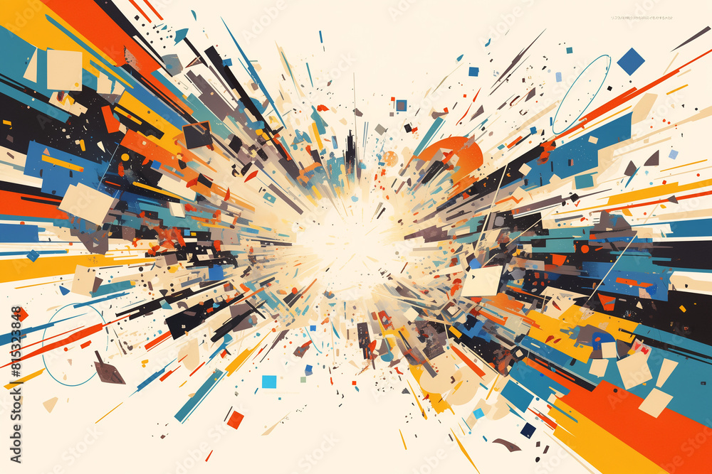 Fototapete abstract artwork with bold geometric shapes and bright colors, creates an energetic visual experienc