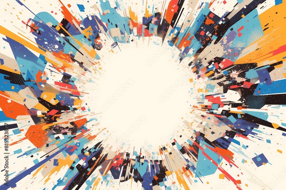 Fototapete abstract artwork with bold geometric shapes and bright colors, creates an energetic visual experienc