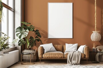 Poster Mockup in Brown Scandinavian Interior created with Generative AI