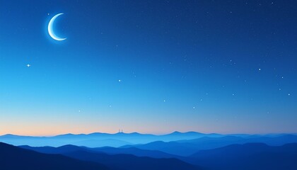 starry night sky. A clear, star-filled sky with a smooth gradient from twilight blue to deep midnight blue. 