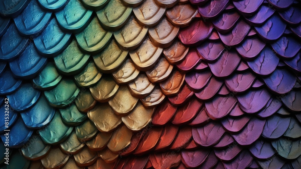 Poster iridescent scales texture with vibrant colors. shiny metallic scale with colorful multicolored vibra