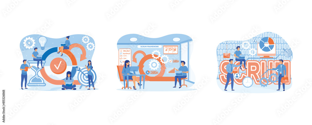 Poster scrum framework concept. software development methodology. concept with keywords, letters and icons.