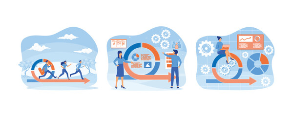 Agile development process with running IT developers team. Agile project management and Scrum task board. Agile project management abstract concept. Set flat vector modern illustration