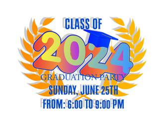 Class of 2024 Graduation design template. Vintage party invitation, congratulation event, greeting card. Vector high school or college graduate poster.