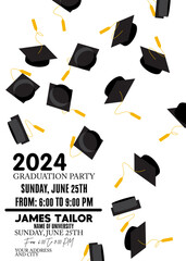 Class of 2024 Graduation design template. Vintage party invitation, congratulation event, greeting card. Vector high school or college graduate poster.