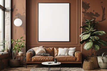 Poster Mockup in Brown Scandinavian Interior created with Generative AI