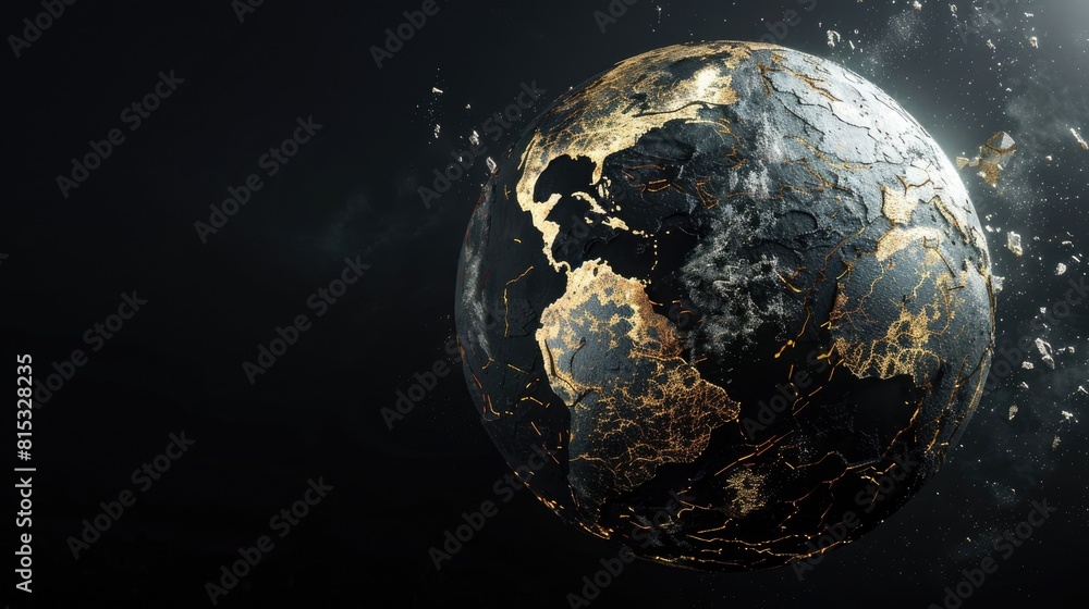 Aufkleber a dynamic 3d rendering showcases abstract art featuring a damaged spherical earth like planet moon o