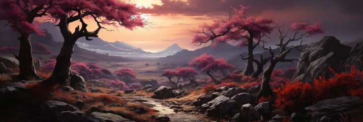Majestic Mountain Stream in Purple Twilight