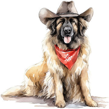 Leonberger Cowboy Dog In Watercolor Style Create An