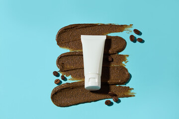 A few coffee brown cream streak against baby blue texture, photo was shot from above view for...