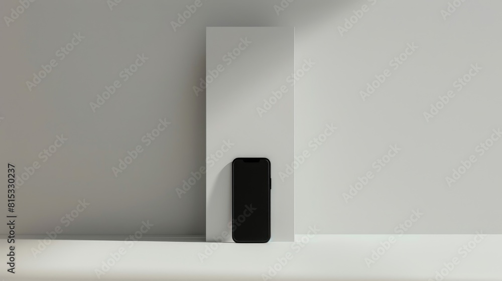 Aufkleber smartphone in black color isolated against a white background with a blank screen and space for text