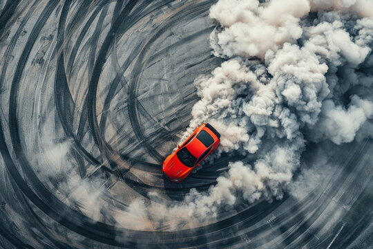 top view of driver drifting car, Automobile