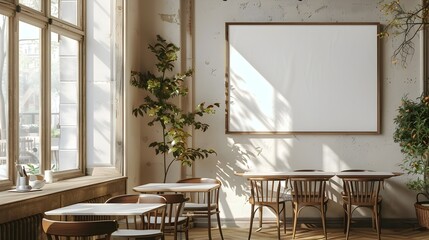 Minimalist and Crisp Cafe Setting with Scandinavian Inspired Design and Warm Natural Lighting