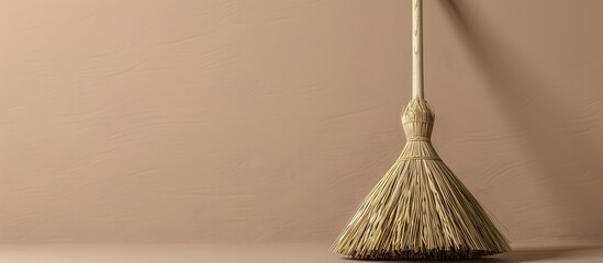 Upright Broom on Solid Background with Minimalist Aesthetic for Product Catalogs and Online Retail