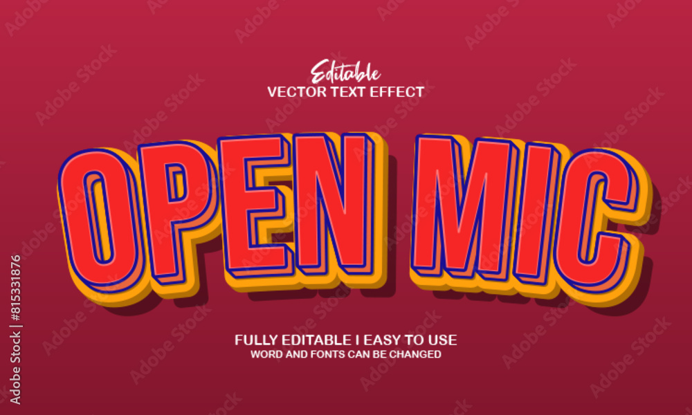 Poster 3d editable open mic text style effect