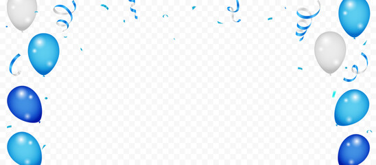 Birthday and celebration banner with colorful balloon, confetti, ribbon. Celebration party banner with blue color balloons background. vector illustration © GraphicStudio