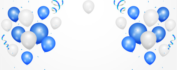 Celebrate with blue and white balloons with confetti for festive decorations vector illustration. Grand Opening Card luxury greeting rich. Sale Vector illustration