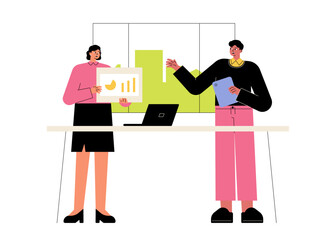 Woman presentation marketing planning. Meeting and presentation vector illustration