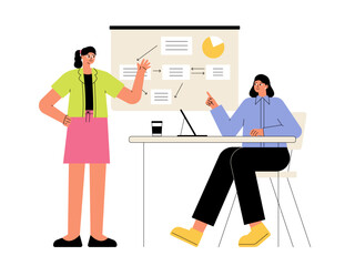 Woman presentation. Meeting and presentation vector illustration