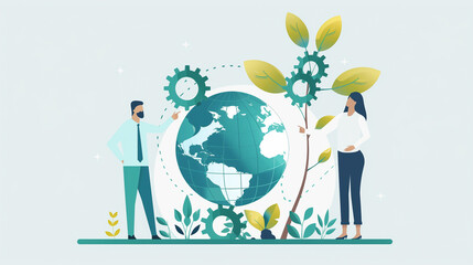 Eco-Friendly Business Concepts with Gear and Plant Illustration