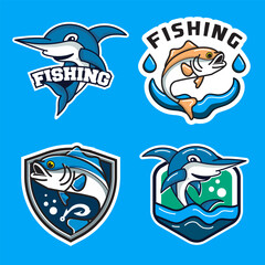 Set of Fishing logo design template illustration . Sport fishing Logo