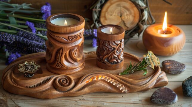 Adorn your sacred pagan altar with the beauty of the four elements in celebration of Litha Lughnasadh or Mabon rituals crafted from wood