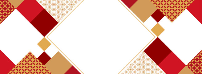 幾何学的な和文様のフレーム素材（バナー向け横長）