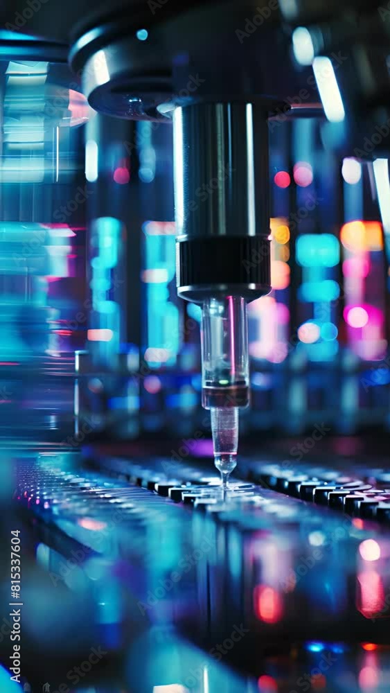 Poster a close up of a machine with a needle in it. the needle is in the middle of the machine and is surro