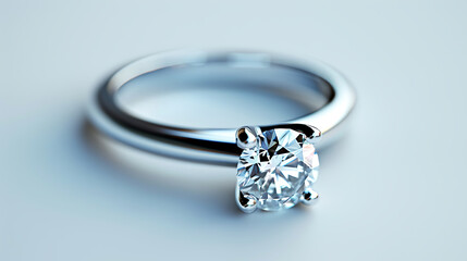 Simple diamond engagement ring on plain background. Generative AI illustration 