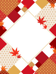 Obraz premium 和文様×紅葉したモミジのフレーム素材（縦向き）