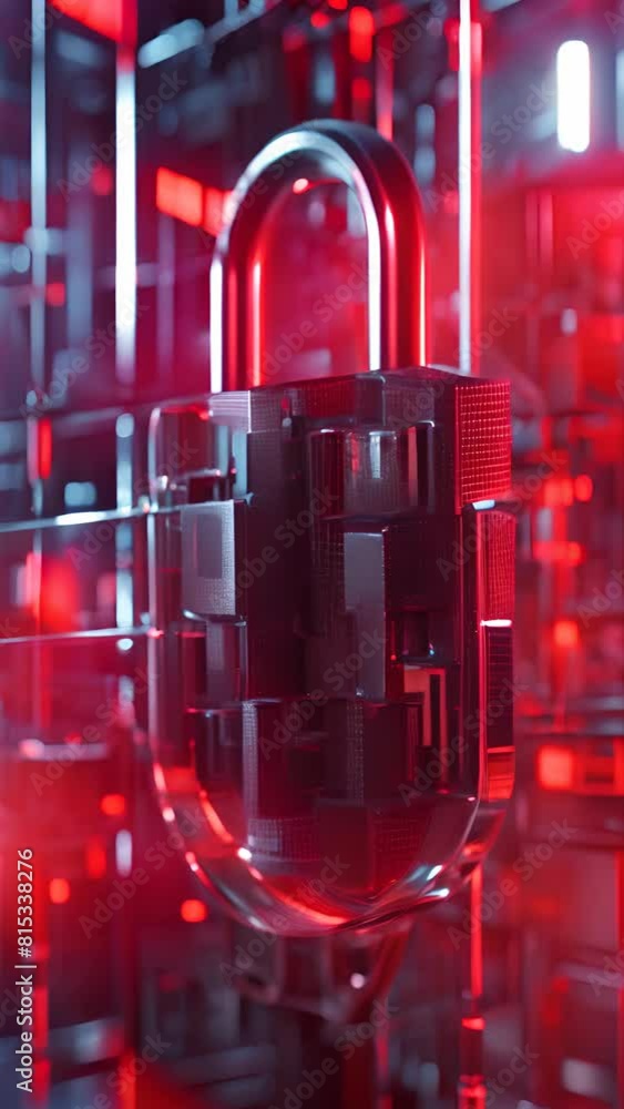 Aufkleber futuristic digital padlock visualized in 3d, featuring complex circuitry and glowing red lights, sym