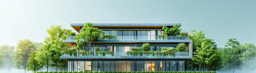 Obraz premium Green building with natural ventilation flat design front view climate control theme water color Analogous Color Scheme