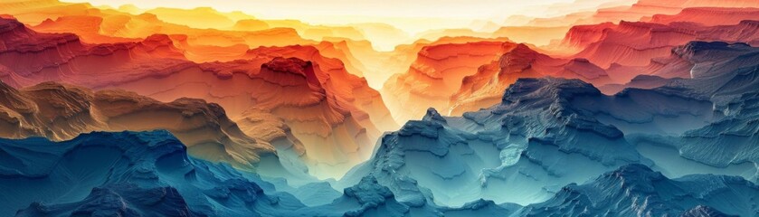 Geological survey mountain range flat design top view volcanic activity theme 3D render Complementary Color Scheme
