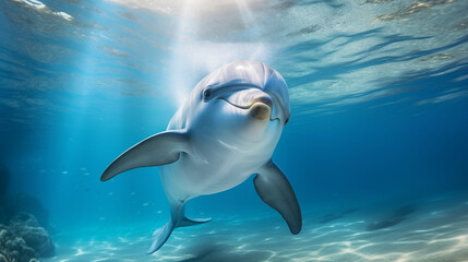 Fototapeta premium Dolphin underwater look at the camera.