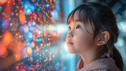 Fototapeta premium children interacting with AI,generative ai