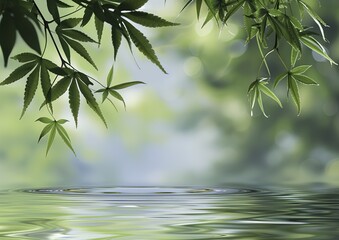 Obraz premium Serene Background with Water Ripples and Green Leaves
