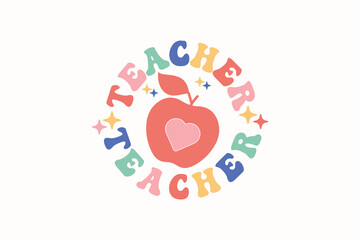 Teacher EPS Retro Apple T-shirt Design