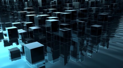 Digital technology blue water building poster background