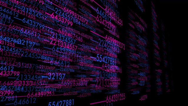 A bunch of numbers are floating in the air on a black background