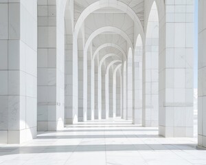 Cathedral square clean white marble under minimalist arches walkway poles in pattern