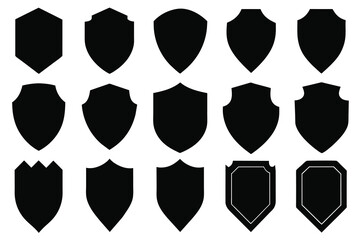 Set of Shields black Silhouette Design with white Background and Vector Illustration on white background