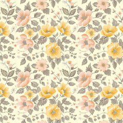 Floral yellow color, form natural, seamless fabric pattern.