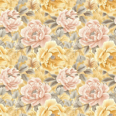 Floral yellow color, form natural, seamless fabric pattern.
