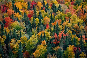 Colorful dense forest during fall 