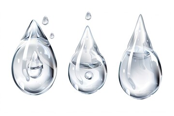 Realistic transparent water drops. Pure cosmetic product sample vector illustration. Moisturizer skincare serum isolated on white background