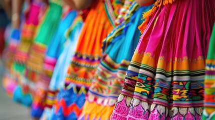 At the Corpus Christi parade vibrant handcrafted skirts adorned with colorful stripes and...