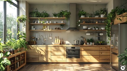 A serene morning in a Scandinavian kitchen, showcasing the simplicity and functionality of the design with light wood cabinets and a harmonious color scheme.