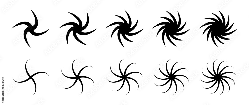 Leinwandbilder various swirl element set. black twirling and rotating effect collection. circular radial revolving 