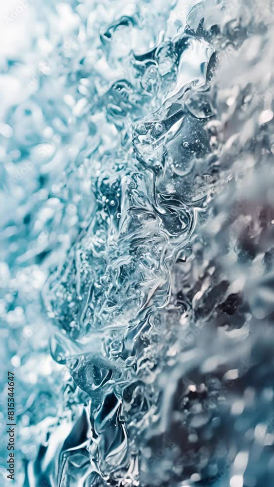 Poster the image is of a body of water with a lot of bubbles and foam. the water appears to be frozen, and 