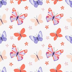 elegant seamless pattern with butterflies and blooming flowers and trees. color 